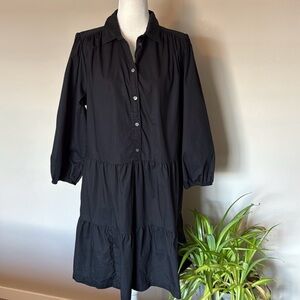 GAP Black Tiered Poplin Shirt Dress